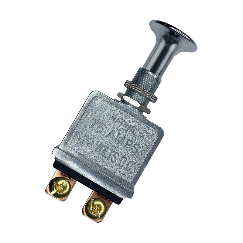 fsp Heavy Duty 75A Push Pull Switch 6-28V DC 12 Volt 75A SPST, 2 Position On-Off, Chrome Knob - Image 1